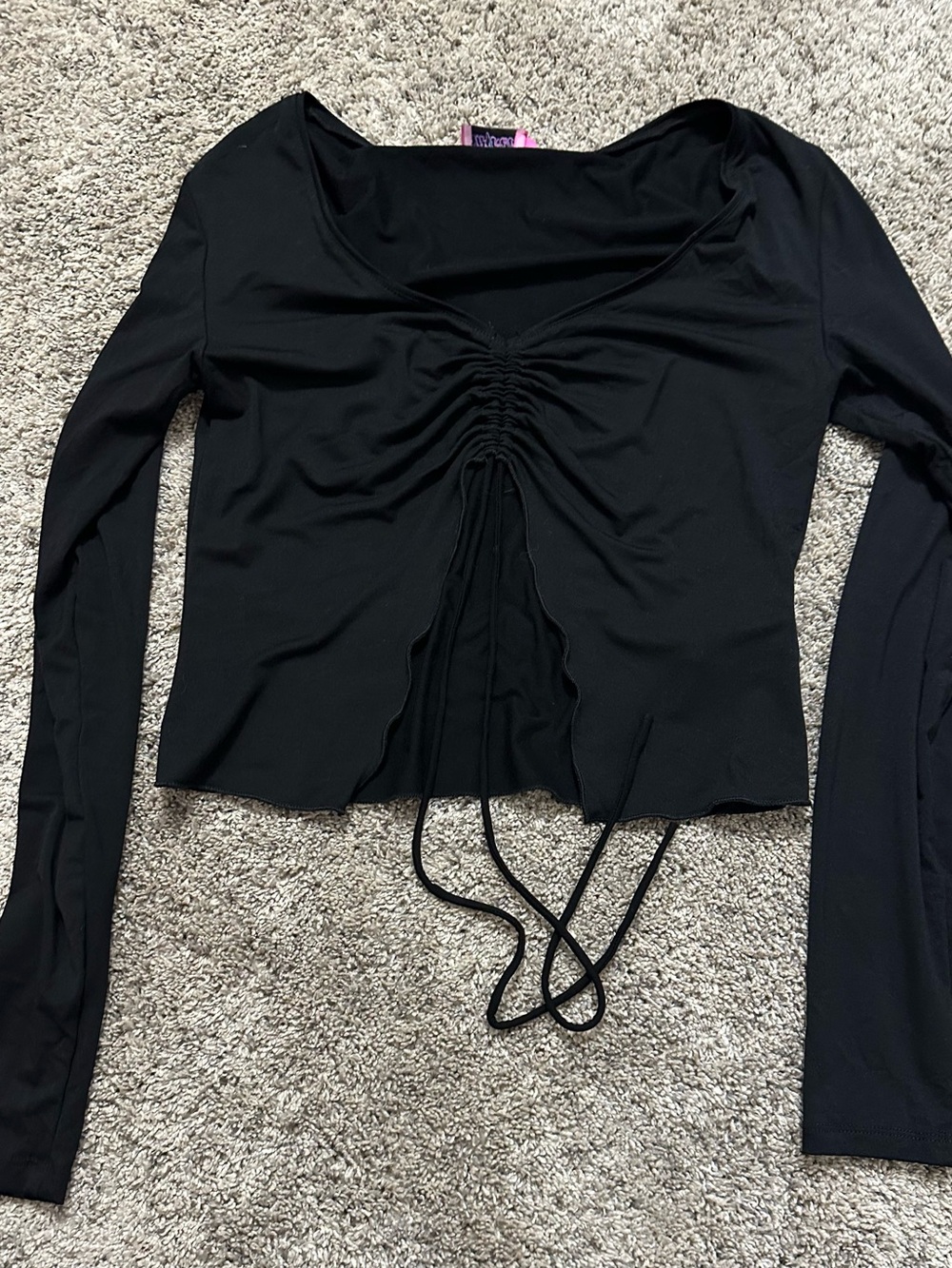 Edikted Black Ruched Drawstring Long Sleeve Top